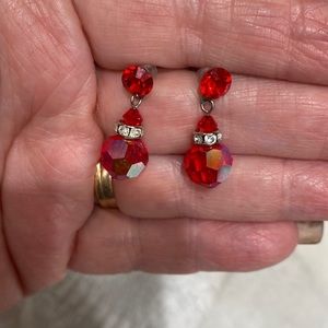 Ruby and Rhinestone pierced earrings EUC Gorgeous